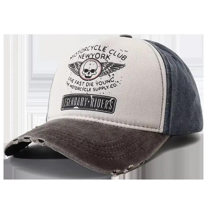 Casquette de moto Punk pour femmes et hommes, chapeau de Baseball à 5 panneaux imprimé tête de mort,