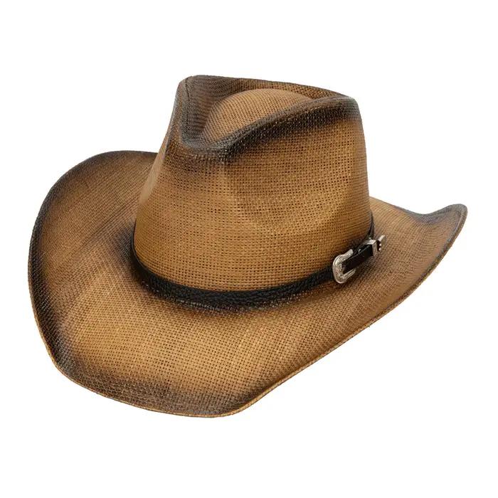 Chapeaux de Cowgirl occidentaux avec ceinture pour femmes et hommes, en paille à large bord, Protect