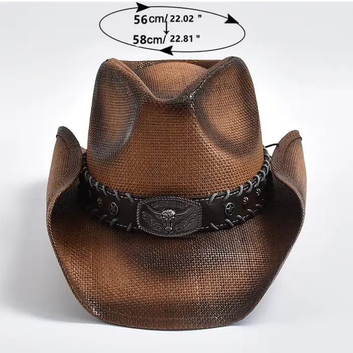 Chapeau de Cowboy occidental Vintage pour hommes et femmes, tissage de paille fait à la main, chapea