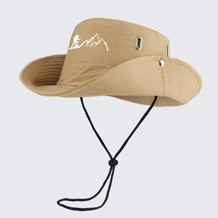 Chapeau de pêcheur imprimé Hiker and Mountain : Chapeau de pêcheur à large bord, respirant, avec cor