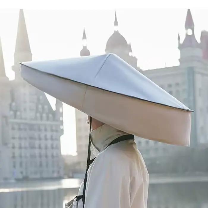 Chapeau parapluie pliable mains libres UPF50+ de 66 cm de large, pare-soleil pliable pour la pêche,