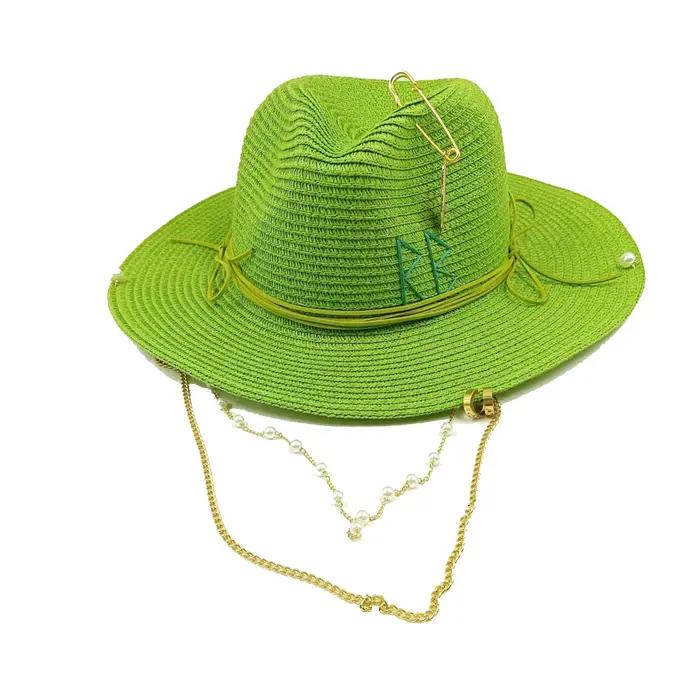 JOPunk-Chapeau de paille doré pour le soleil, accessoires JOAccessrespiration Jazz Hip Hop, chapeau