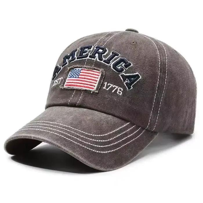 Casquette de baseball AMERICA vintage en jean délavé avec visière, pour hommes et femmes, idéale pou