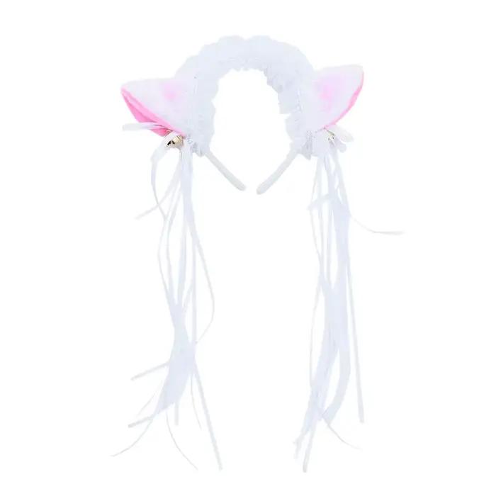 Femmes volants Sexy dentelle bandeau en peluche oreilles de chat ruban cloche Lolita Anime Cosplay c