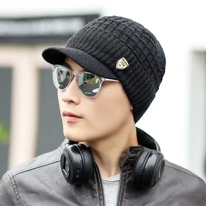 Casquettes visière chapeau hommes tricoté laine chapeaux d'hiver avec visière casquette hommes nouve