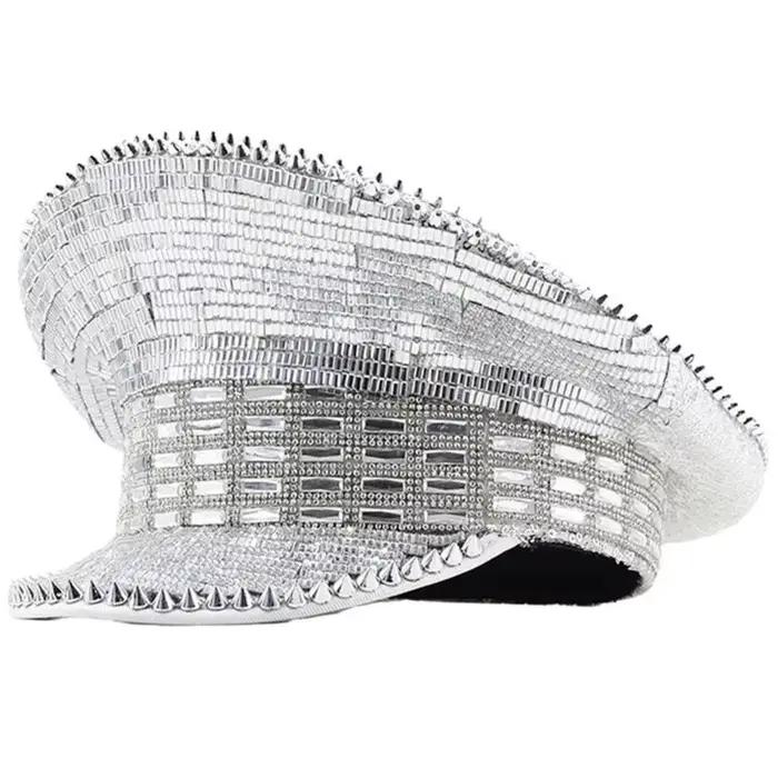 Casquette capitaine en argent 39BB, chapeau bal mascarade mariage, chapeau fête carnaval pour femmes