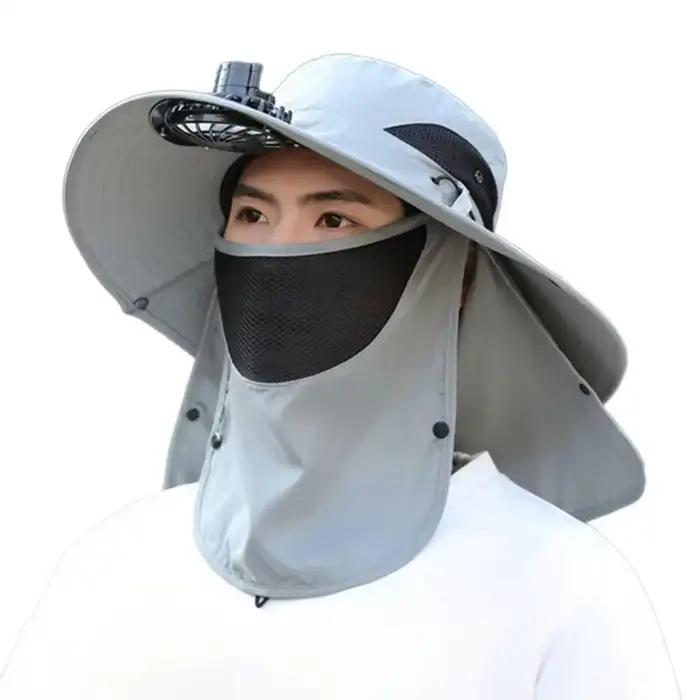 Chapeau de pêcheur rafraîchissant 2025 avec ventilateur USB et large bord - Protection solaire UPF50