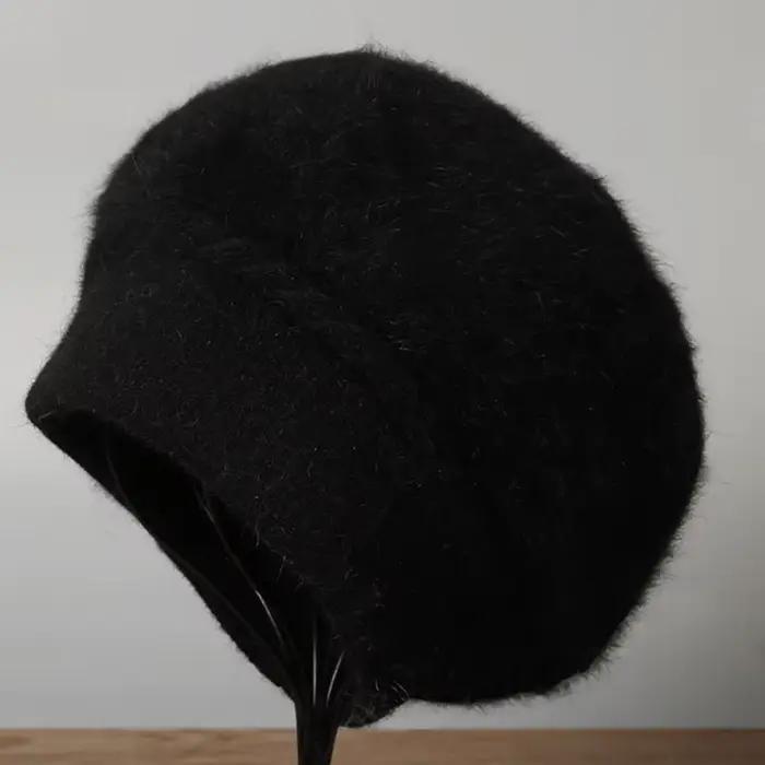 Béret en tricot Angora double couche pour femme, accessoire chaud et doux, sports de plein air, temp