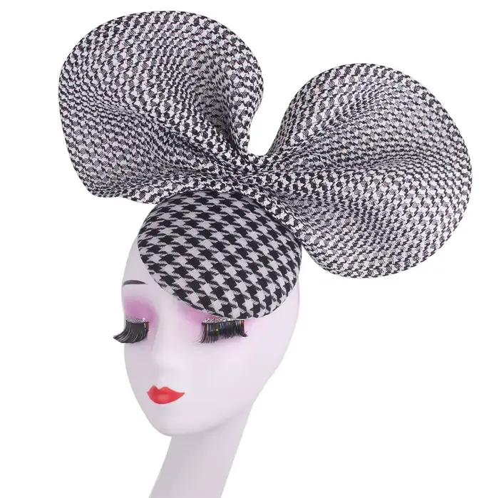 Chapeau Fascinateur Pied-de-Poule Noir pour Femme, Énorme Porte-Nministériels d, Cocktail, Derby, Ég