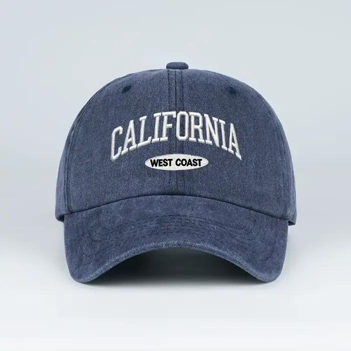 Casquette de baseball brodée vintage délavée style Californie et côte ouest | Chapeau de soleil dé