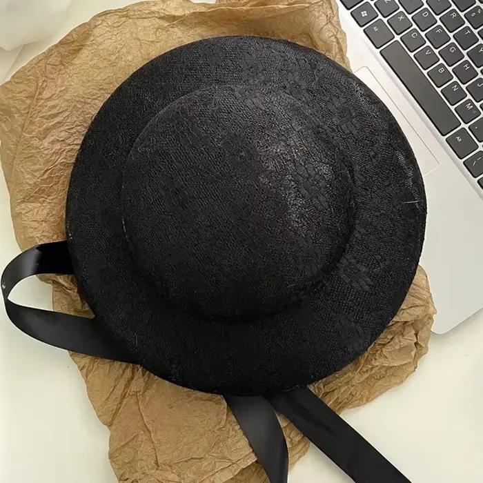Chapeau Rétro Blanc en Dentelle à Nouer, Protection Solaire, Style Français, Style Hepburn, Chapeau