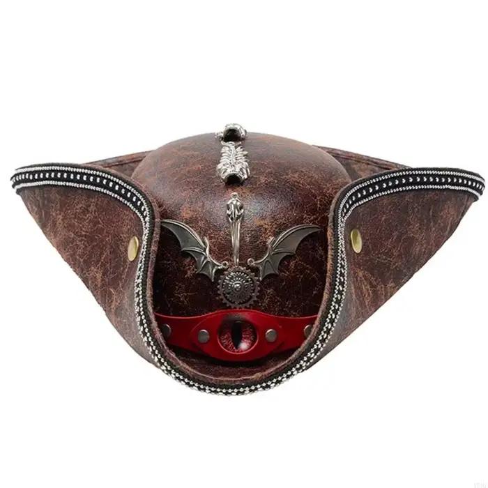 Chapeau Pirate œil du diable avec décorations en métal, parfait pour le jeu rôle d'Halloween l'événe