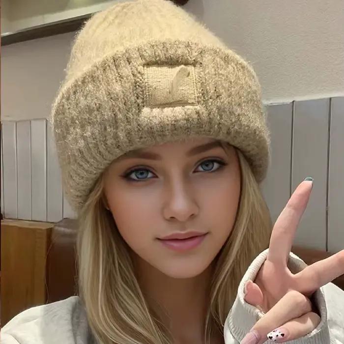 Chapeau tricoté épais pour femmes, 1 pièce, lavable à la main, léger, Double fermeture, chapeau à po