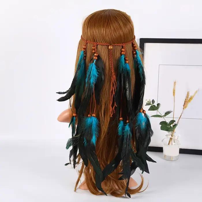 Bohème femmes bandeau Vintage Hippie plume coiffure casque pour dames filles indien ethnique bandeau