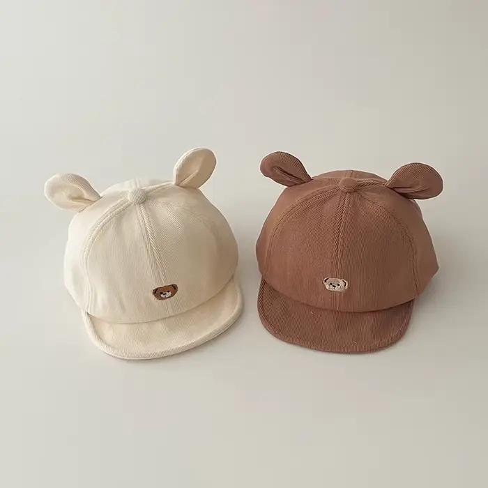 Chapeau de Baseball ours de dessin animé pour bébé, avec oreilles, mignon, couleur unie, casquette à