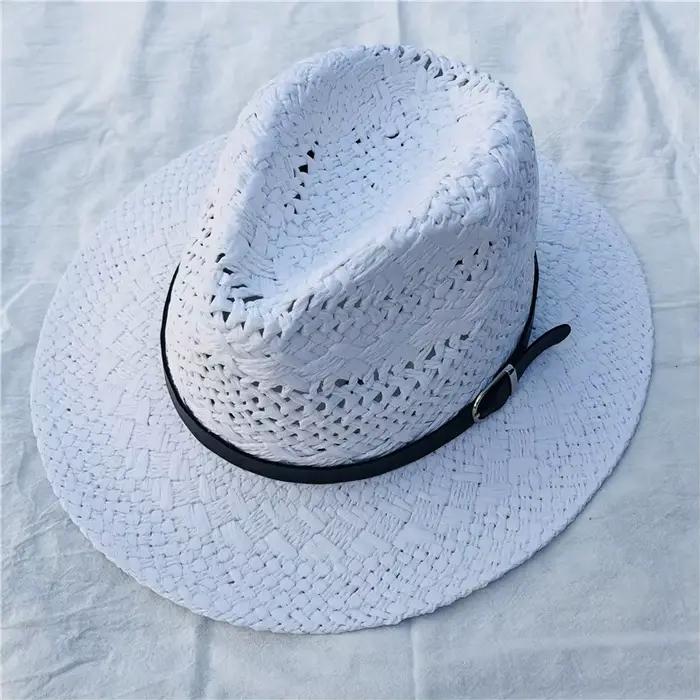 Chapeau de Cowboy en Paille Creuse pour Homme et Femme, Accessoire de Plage Occidentale, en Feutre,