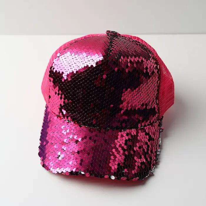 Casquette de baseball respirante en maille à paillettes pour femmes, chapeau de protection solaire p