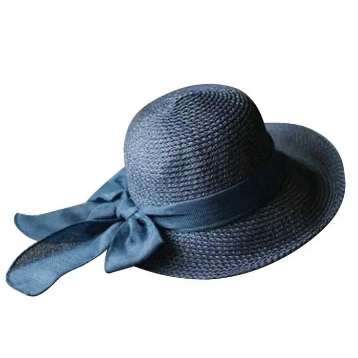 Chapeau de paille d'été pour femmes, chapeau de plage élégant avec grand bord, Protection solaire, d