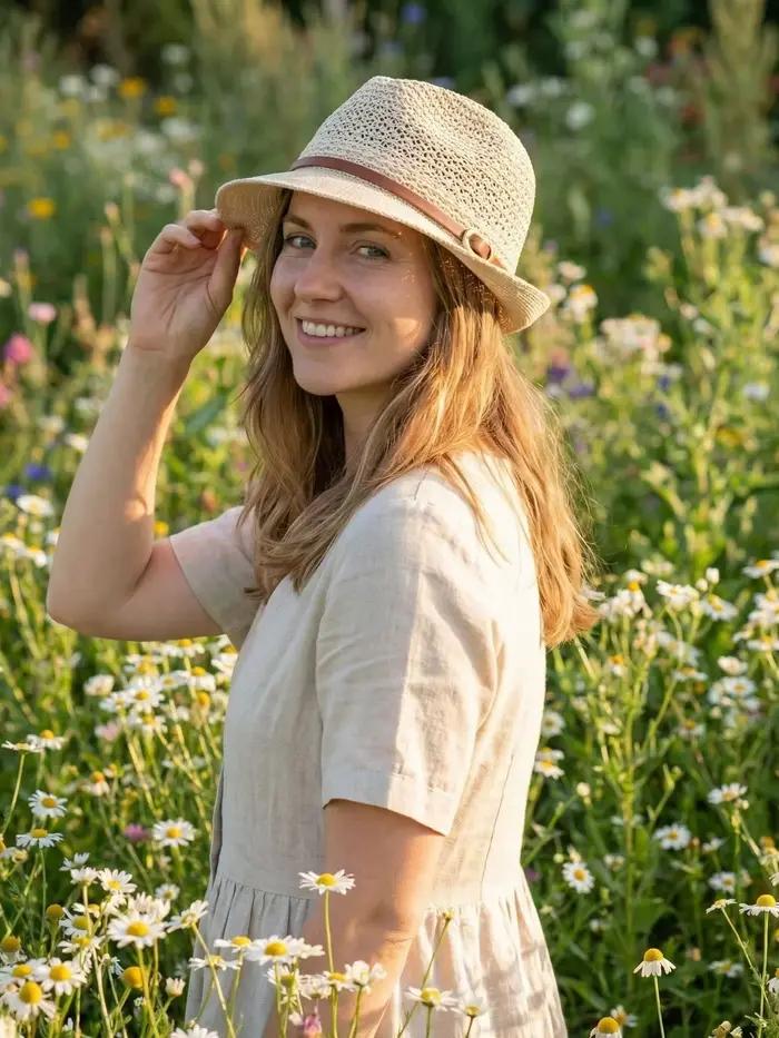 Chapeau de paille brodé élégant pour femme - Accessoire de mode estival | Structure tricotée | A