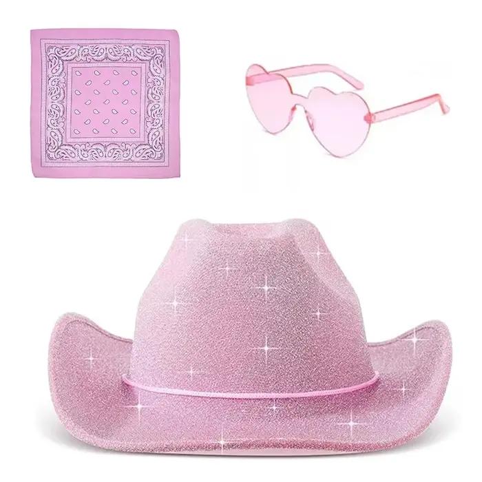 Chapeau de Cowboy rose scintillant pour fête d'enterrement de vie de jeune fille, chapeau de Cowboy