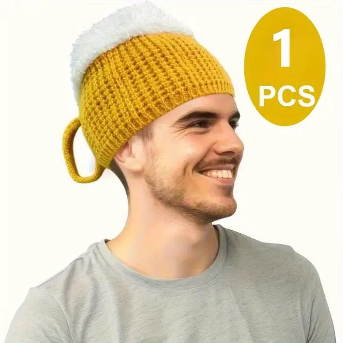 Bonnet en tricot fantaisie en forme de tasse de bière, 1 pièce, bonnet chaud avec poignée, accessoir