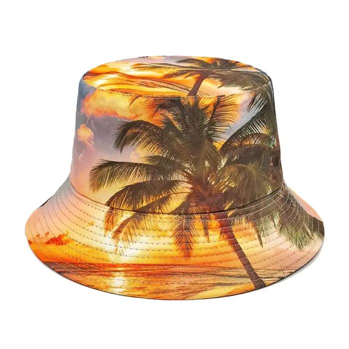 Bocca – chapeau seau en cocotier, motif d'arbres imprimé, chapeaux de pêcheur, casquette Panama de p