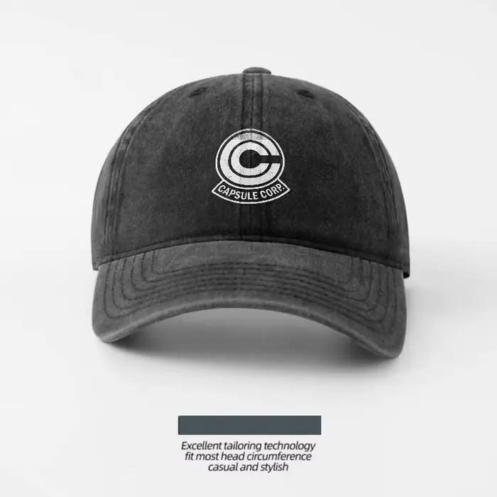 Casquette de baseball unisexe en coton délavé avec logo Capsule Corp, style streetwear décontracté,
