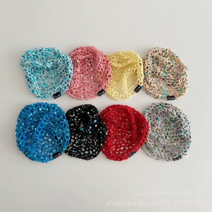 Début de l'automne nouveau Style ethnique paillettes creux tricoté pull chapeau pour les filles à la