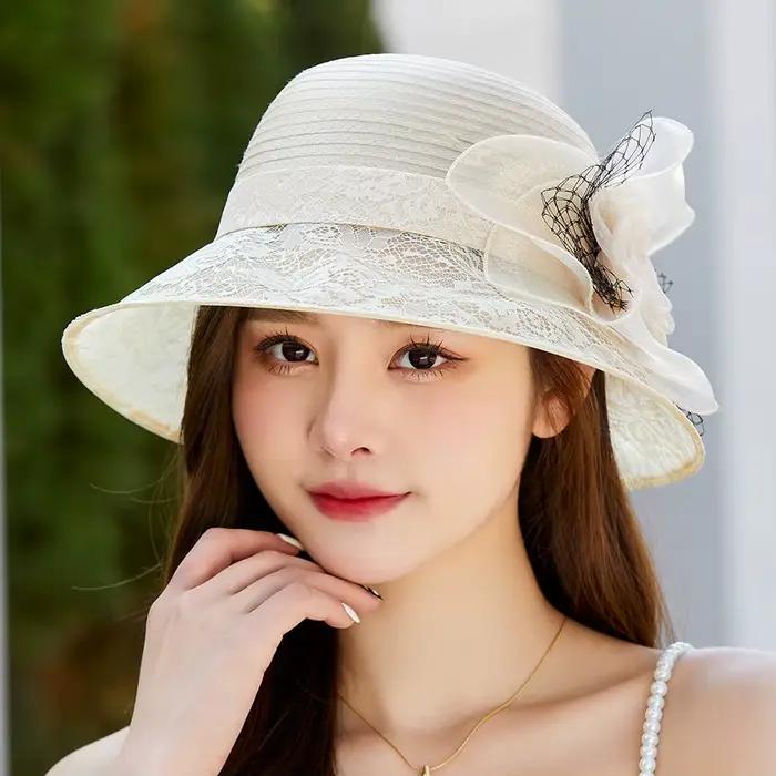 Chapeau de bassin de style britannique, nouveau chapeau de soleil en dentelle de fleurs de protectio