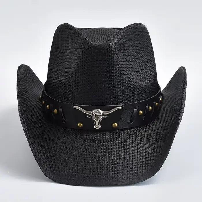 Chapeau de paille épaissi pour hommes bord bouclé Vintage Western Cowboy chapeau été plage chapeau d