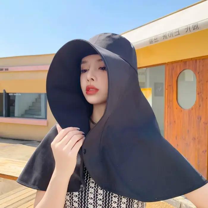 Chapeau de protection solaire pour femmes, à large bord, anti-UV, avec protection du visage et du co