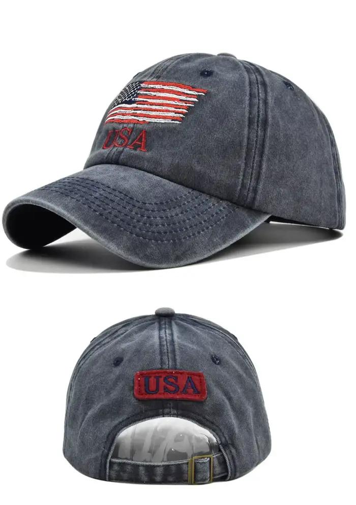 Casquette de Baseball brodée drapeau américain Vintage, en Denim vieilli pour hommes et femmes, rand