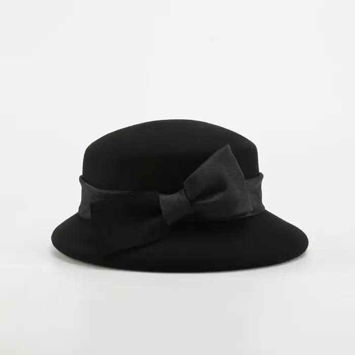 Fedoras en feutre de laine pour femmes avec nœud papillon, chapeaux simples et chics, casquettes vin