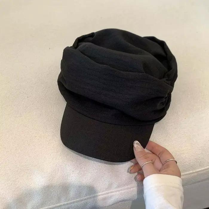Chapeau d'équitation plissé à carreaux style vintage, casquette plate à visière style japonais et br