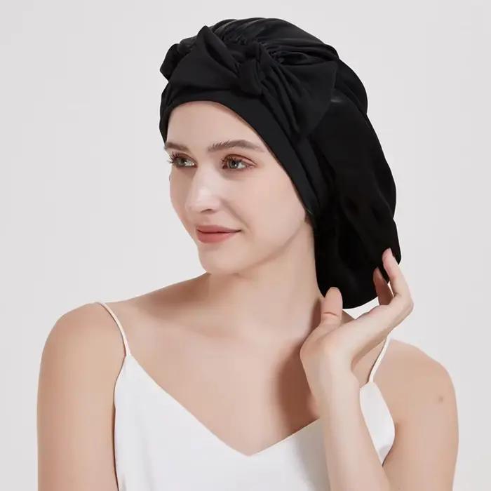 Bonnet de couchage en soie de mûrier pour femmes, cheveux bouclés, réglable, en Satin, large bande é