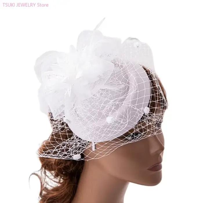 62KE – bandeau fascinateur pour femmes, voile fascinateur pour fête thé, chapeau Derby, plumes