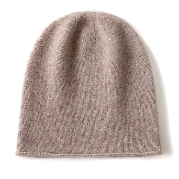 Hiver unisexe 100 cachemire chapeaux en plein air décontracté garder au chaud couleur unie cachemire