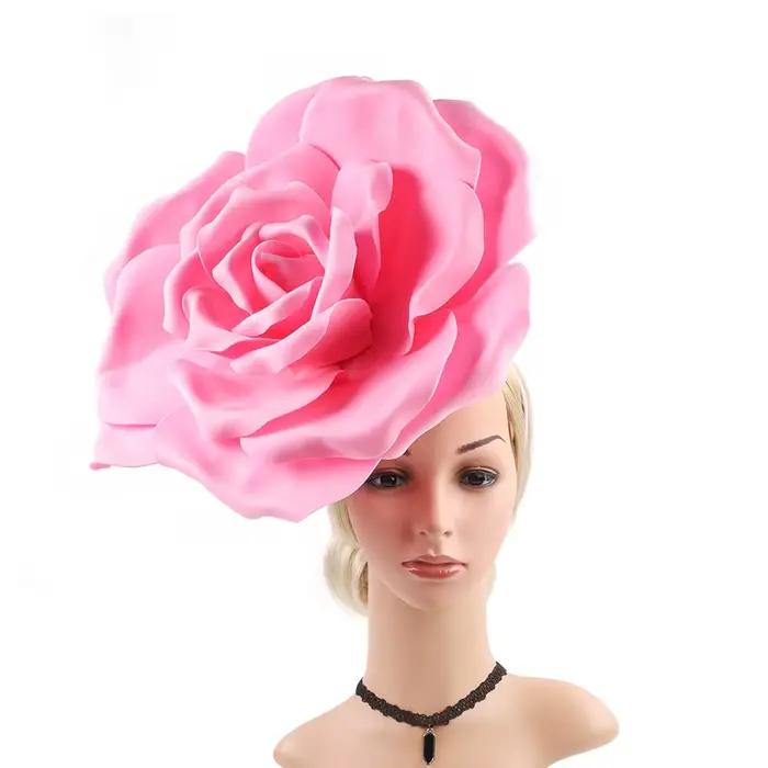 Chapeau fascinateur à fleurs de roses exagérées, pour mariage, thé, fête, Cocktail, Club de Jockey,
