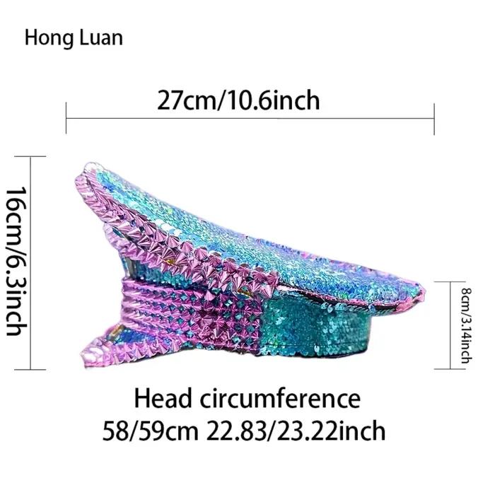 HongLuan Bleu Steampunk Capitaine Chapeau Strass pour Burning Man Festival Femme, Accessoires Milita