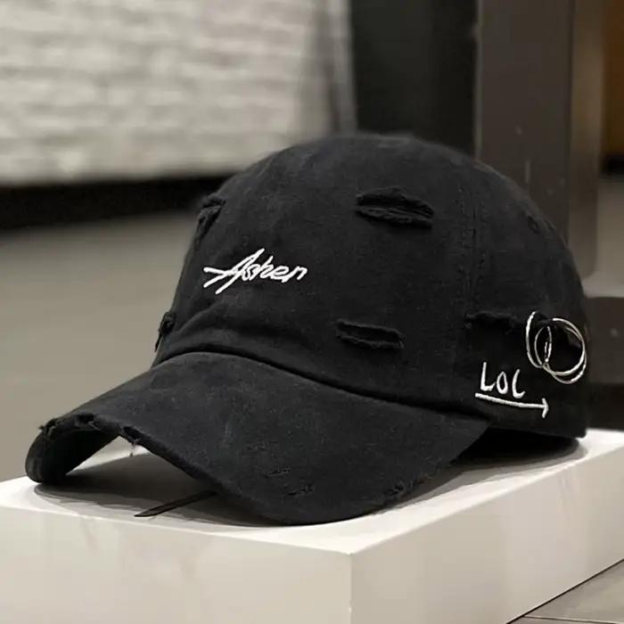 Casquette de Baseball unisexe Asher avec trou brodé, anneau en fer, chapeaux décontractés réglables