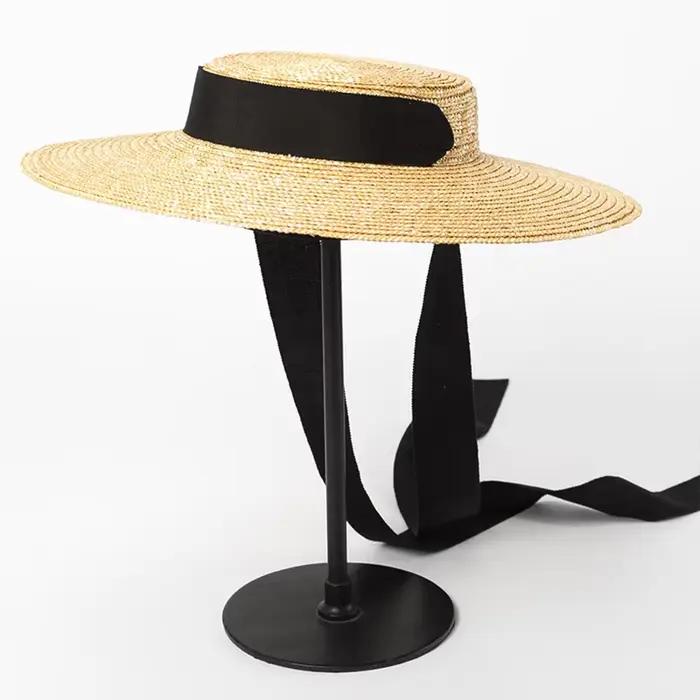 Chapeau de plaisancier à large bord 10cm 15cm, chapeau de paille plat pour femmes, chapeau d'été Ken