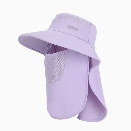 Casquette solaire avec couvre-cou et visage amovibles, légère, à séchage rapide, anti-UV, à large bo