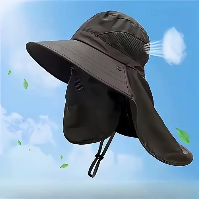 Chapeau de pêche respirant à large bord avec masque facial amovible et protection du cou, chapeau de