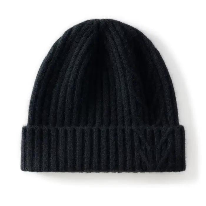 Chapeau 100% cachemire pour l'automne et l'hiver, chapeau polyvalent jacquard simple de couleur unie