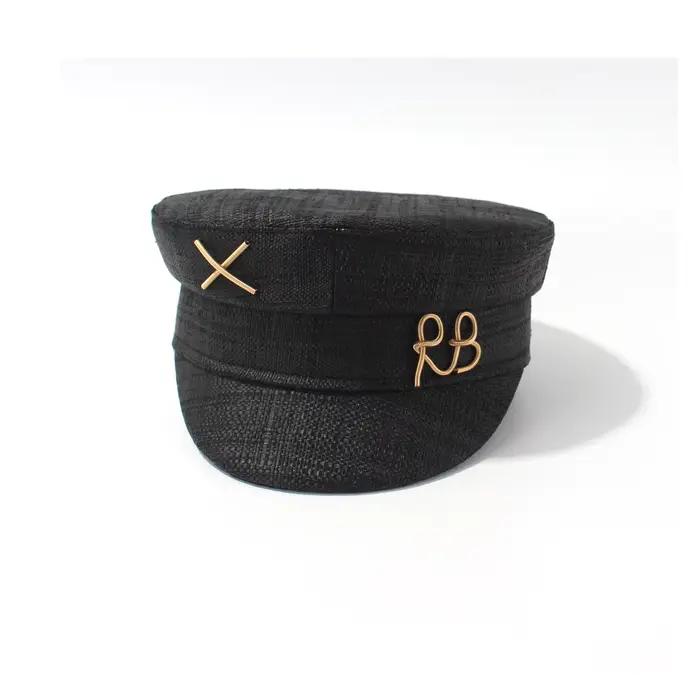 Mode béret RB lettre militaire chapeaux pour femmes voyage décontracté haute qualité noir raphia pai