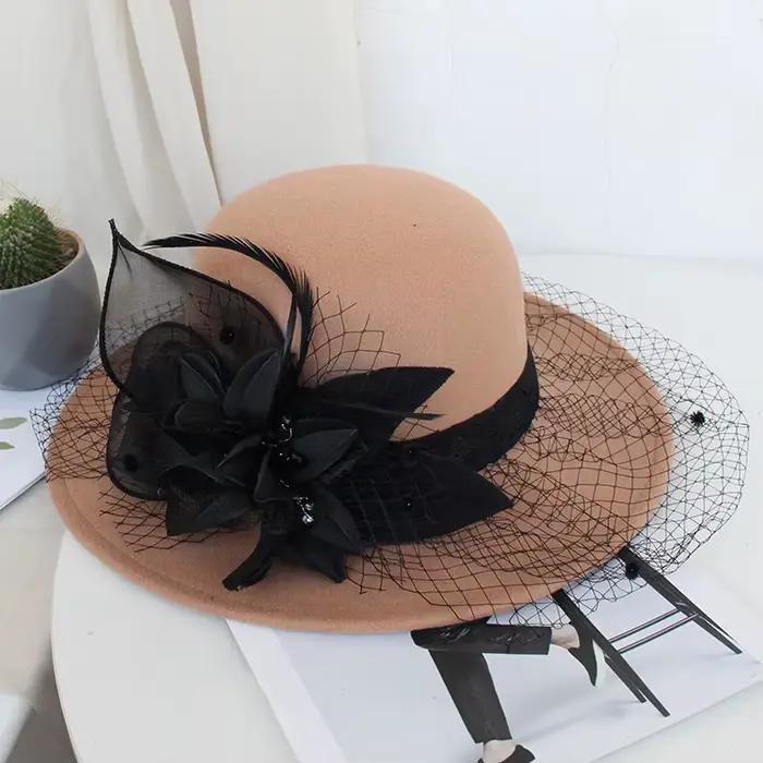 Chapeau en laine à grands bords Hepburn, chapeau en feutre rétro britannique, chapeau haut-de-forme