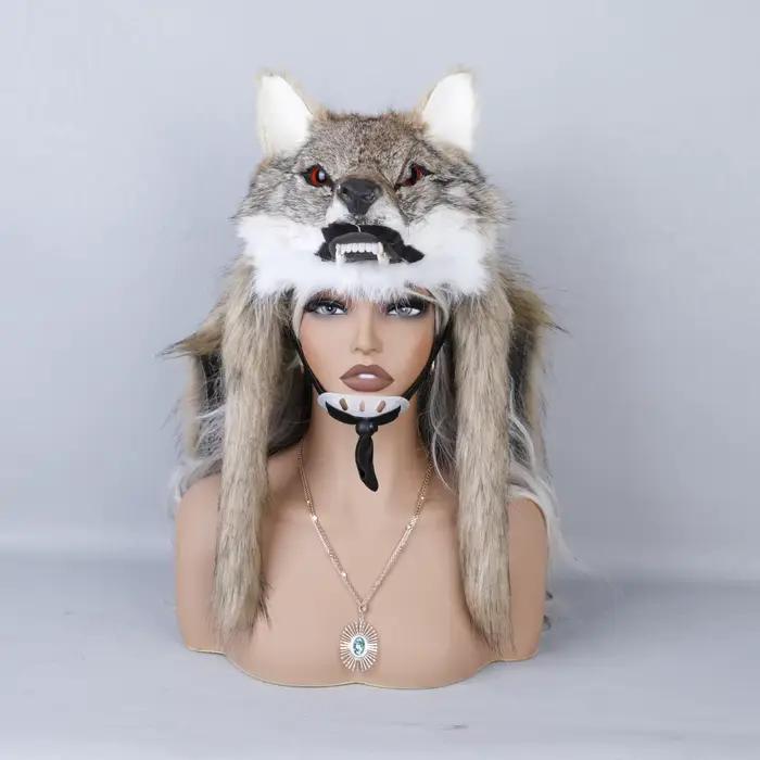 Chapeau tête de loup en fausse fourrure unisexe, coiffure à thème Animal à la mode, adapté au carnav