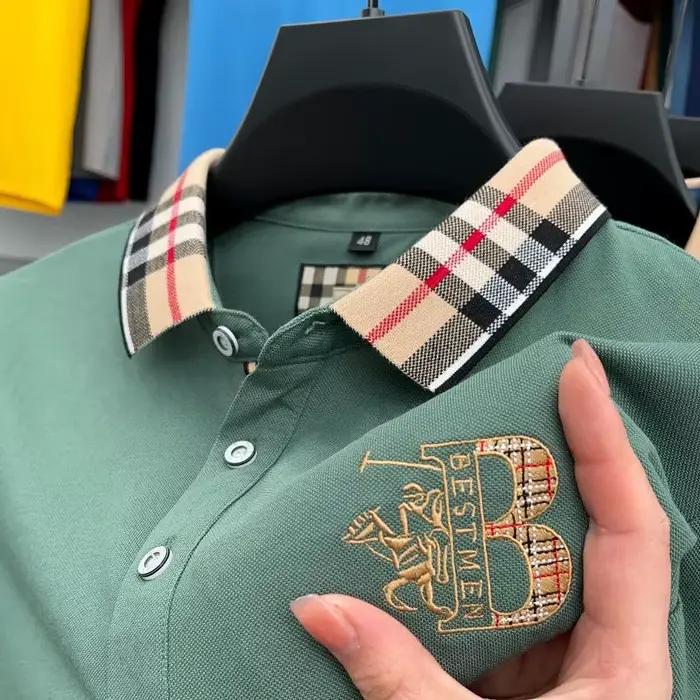 Marque de luxe à manches courtes hommes polo été haut de gamme mode plaid broderie revers t-shirt st