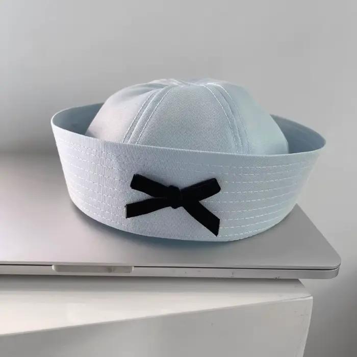 Chapeau de marin avec nœud papillon pour femme, chapeau bleu marine, protection UV, mode décontracté