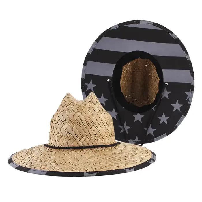 GEMVIE femmes sauveteur chapeau plage chapeau de paille impression extérieure large bord Panama chap